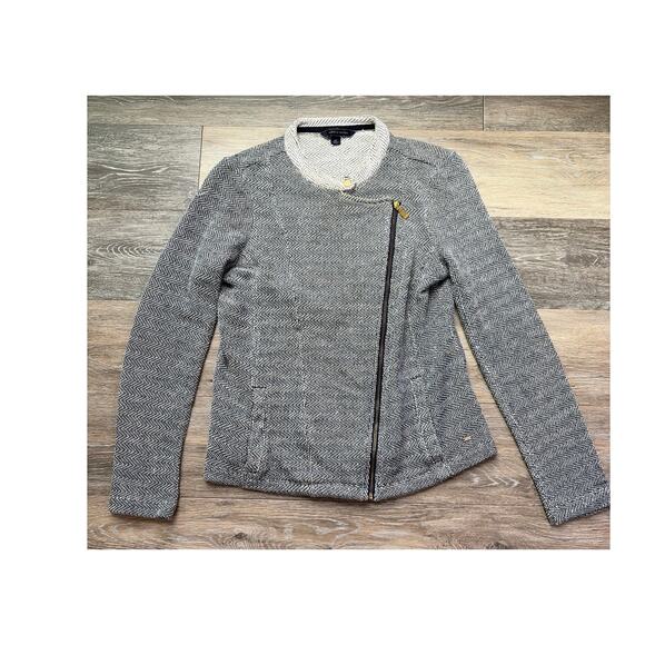 Tommy Hilfiger Moto Zip Cotton Jacket Gray & Ivory, Small - Picture 1 of 8